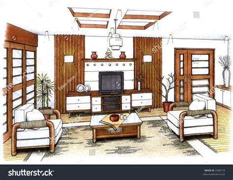 artists simple sketch interior design living stock illustration