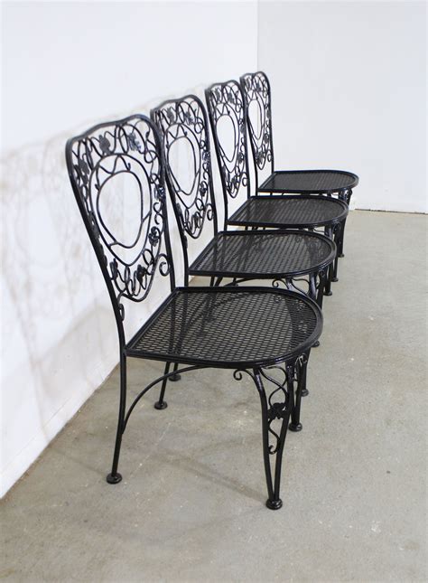 Set Of 4 Mid Century Meadowcraft Wrought Floral Iron Patio Dining Side