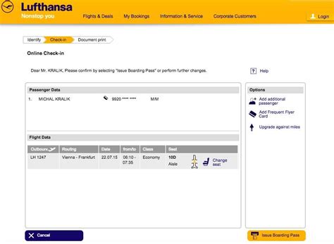 You can check in from your computer and print your boarding pass. Lufthansa online check in India | India Travel Forum