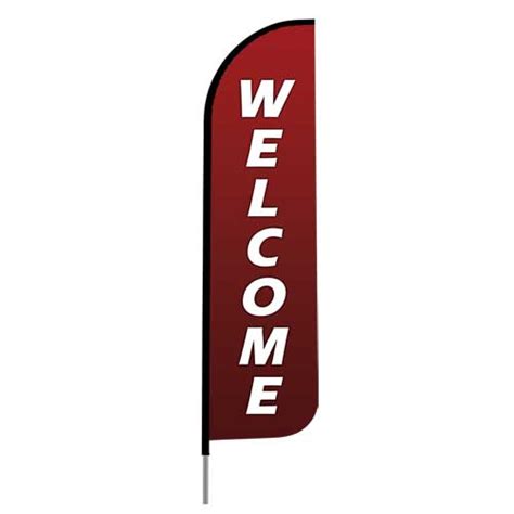 Pre Printed Red Welcome Feather Flag Peak Banner