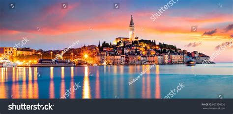 Fantastic Spring Sunset Rovinj Town Croatian Stock Photo 667390636