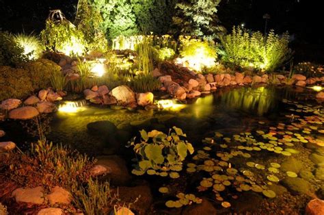 Night Lights Ponds Backyard Beautiful Gardens Mosaic Pool