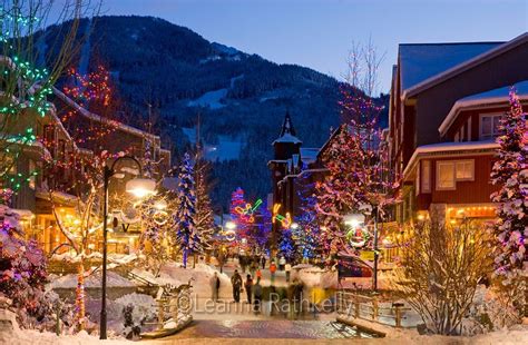 The Lights Of Christmas Sparkle In Whistler Village On A Winter Evening