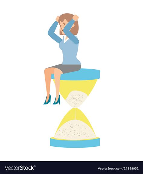 Businesswoman Sitting In Hourglass Time Royalty Free Vector
