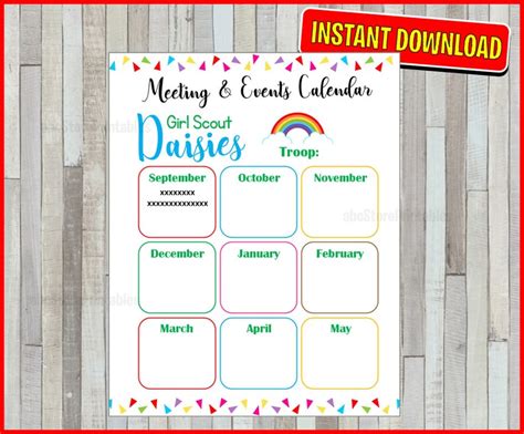 Daisy Girl Scout Yearly Calendar Troop Fillable Printable Pdf Etsy