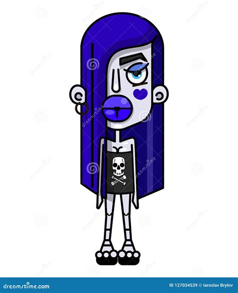 Cartoon Emo Girl With Blue Hair Vector Stock Vector Illustration Of Avatar Beautiful 127034539