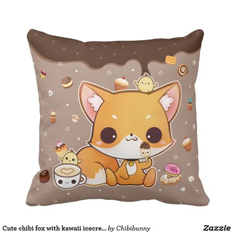 Cute Chibi Fox With Kawaii Icecream Throw Pillow Zazzle Cute Chibi