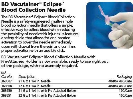 Bd Vacutainer Eclipse Blood Collection Needles G X Pack Of