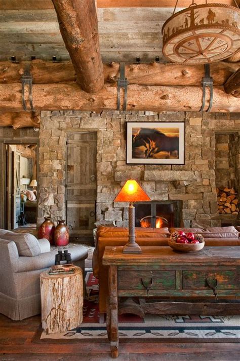 Tour A Gorgeous Rustic Mountain Cabin Retreat In Big Sky Living Room