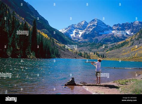 Fishing At Maroon Lake Aspen Colorado Usa Stock Photo 7945987 Alamy