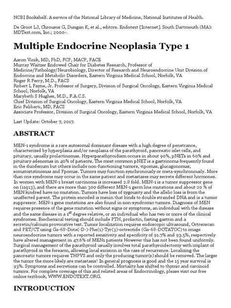 Multiple Endocrine Neoplasia Type 1 Endotext Ncbi Bookshelf Pdf Pancreatic Cancer