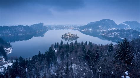 Assumption Of Mary Church Fog Island Lake Bled Slovenia Winter Hd