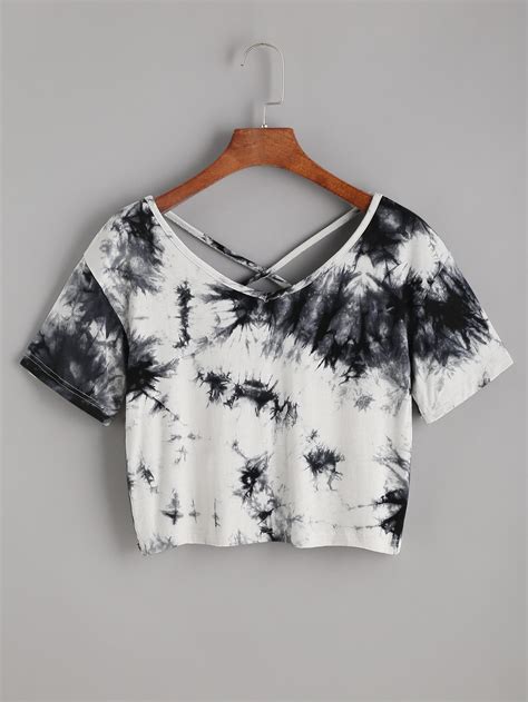 Check spelling or type a new query. Tie Dye Criss Cross Back Crop T-shirt | ROMWE