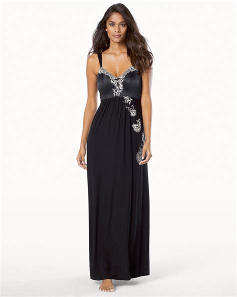 Alluring Satin And Lace Adorned Long Nightgown Shop Chemises And Gowns