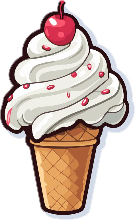 Doodle Vanilla Ice Cream Cone With A Cherry On Top Sticker Clipart