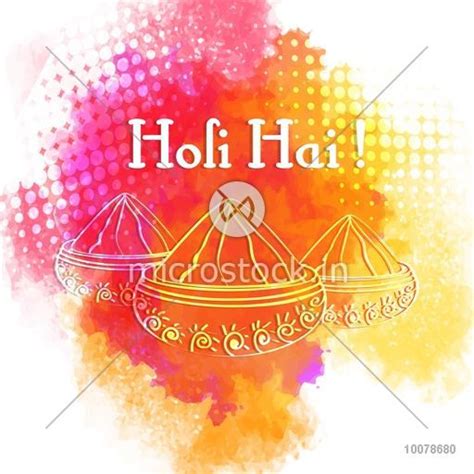 Creative Illustration Of Dry Colours In Bowls With Hindi Text Holi Hai