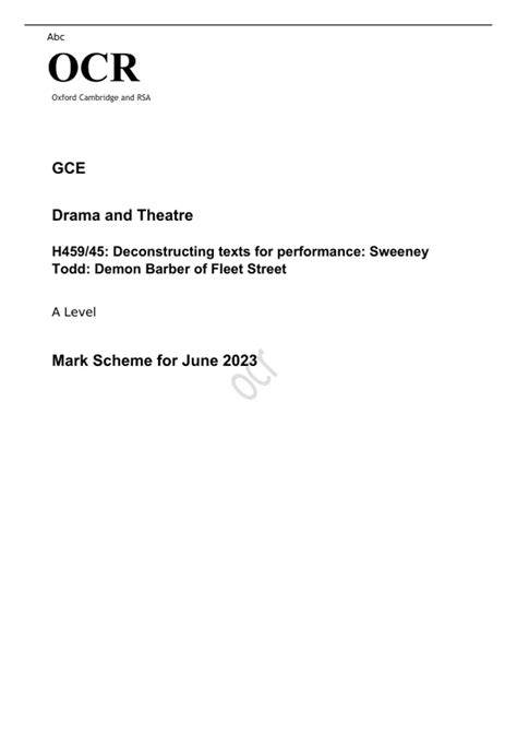 Ocr A Level Drama And Theatre H45945 June 2023 Mark Scheme