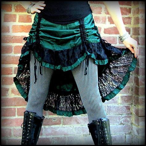 Steampunk Bustle Skirt Green Wblack Lace Steampunk Etsy Steampunk