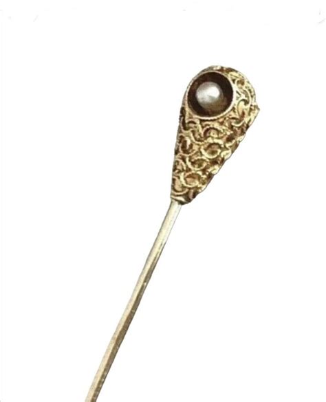 14k Gold Edwardian Stick Pin Filigree Wseed Pearl En Gem