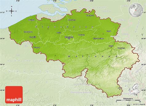 Physical Map Of Belgium Lighten Land Only