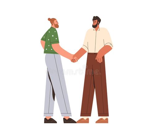 Two Men Shaking Hands Greeting Each Other Friends Handshake Stock Vector Illustration Of
