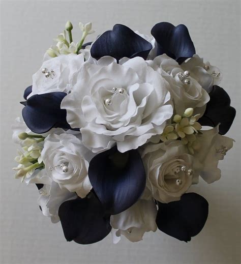 Navy Blue Wedding Bouquet Navy Blue Calla Lily Bouquet Navy Etsy Navy
