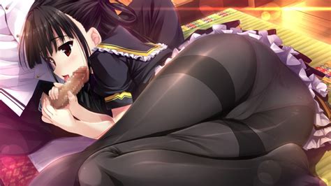 Shintarou Yamagami Miori Haruru Minamo Ni Game Cg Highres Official Art 1girl Ass Black