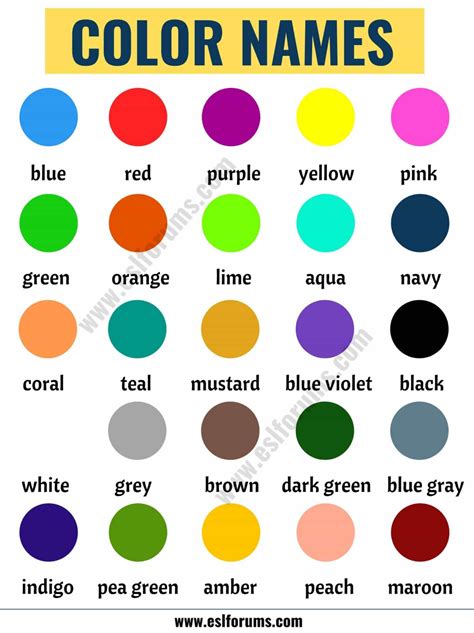 Color Names List Of Colors In English With The Picture Esl Forums