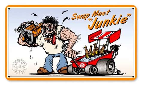 Vintage Swap Meet Junkie Metal Sign 14 x 8 Inches