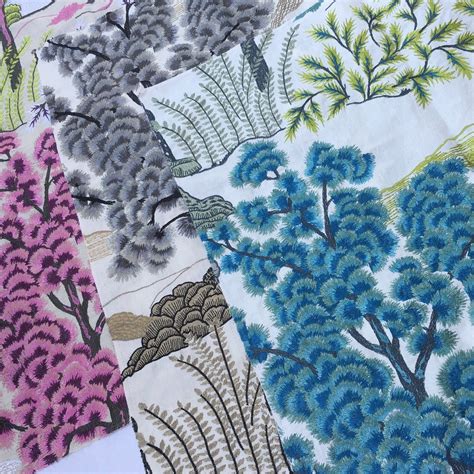 Chinoiserie Embroidered Fabric Thibaut Fabric Daintree Embroidery