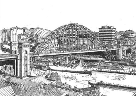 Fine Art Ink Sketch Of Tyne Bridge Newcastle A4 Print Etsy Uk