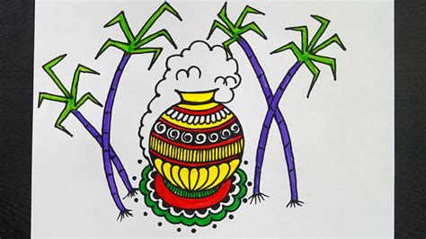How to draw sankranti festival greeting drawing. Pongal Drawing For Kids || Pongal Special Drawing || Mattu ...