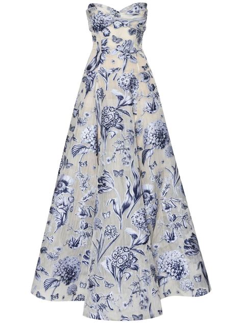 Oscar De La Renta Floral Print Halterneck Evening Gown Farfetch