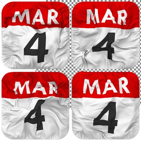 Premium Psd Fourth 4th March Date Calendar Icon Isolated Four Waving