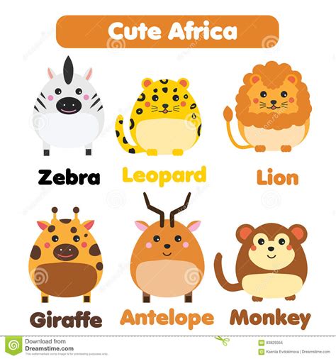Cute African Animals Wildlife Set Children Style