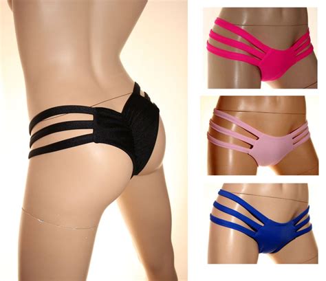 cheeky three strap bikini bottoms multiple color options etsy