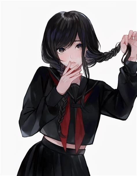 Download 840x1336 Wallpaper Cute Anime Girl Black Dress Ponytails