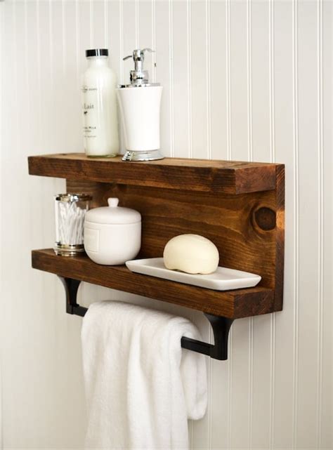 Bathroom Shelf With Towel Bar Metal Hooks Modern Rustic