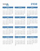 1930 Calendar (PDF, Word, Excel)