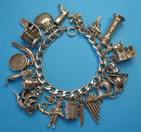 Vintage Sterling Silver Pirate Charm Bracelet Rare Charms From