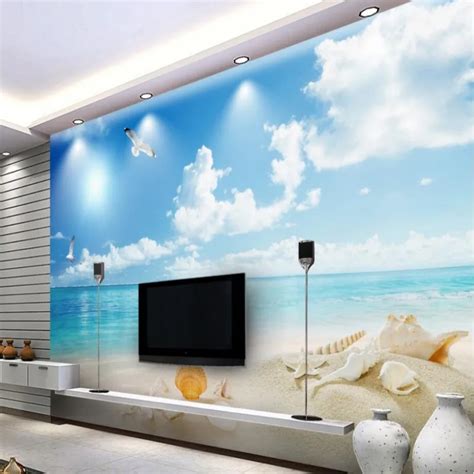 Beibehang 3 D Tv Sitting Room Mural Wallpaper Blue Sky White Cloud Sea