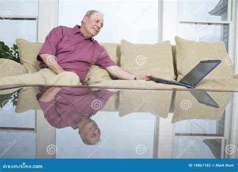 Mature Man With Laptop Stock Photo Image Of Adult Portable