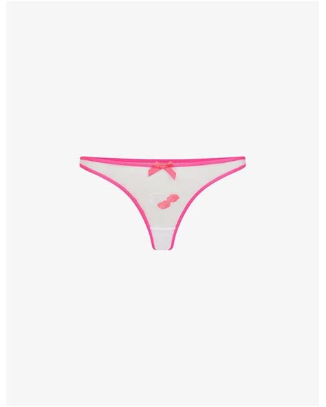 Agent Provocateur Cotton Donnie Cherry Embroidered High Rise Mesh Thong