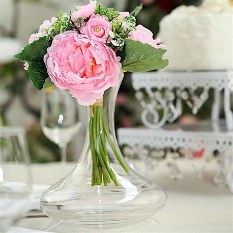 Balsacircle 12 Pink Silk Artificial Peony Flowers Bouquet Party