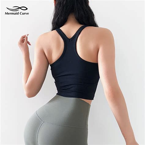 Mermaid Curve New Sports Vest Women Running Fitness Crop Top Workout Quick Dry I Shape Yoga Tank
