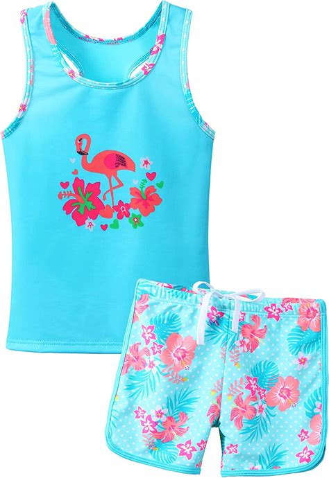 Girls Two Piece Swimsuit Floral Upf 50 Rash Guard Set Kids Swimwear