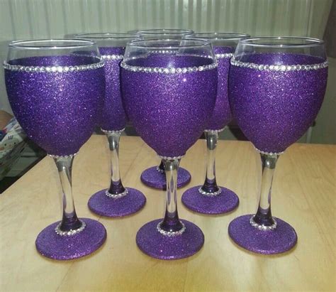 4 Cadburys Purple Glitter Wine Glasses Glitter Wine Glasses Glittered Wine Glasses Wine Glasses