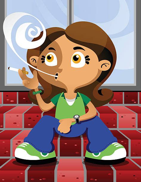 Royalty Free Cartoon Of The Little Girl Smoking Cigarette Clip Art Vector Images