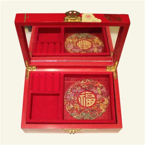 Vintage velvet jewelry travel storage case box hard sided. Chinese Red Wooden Jewelry Box with Gilt Flowers