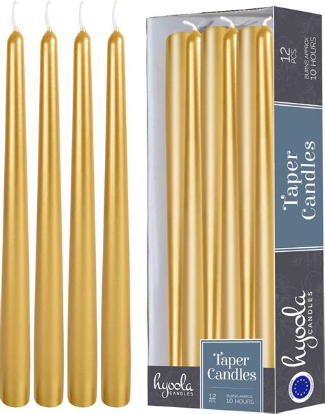 12 Pack Tall Metallic Taper Candles 12 Inch Gold Painted